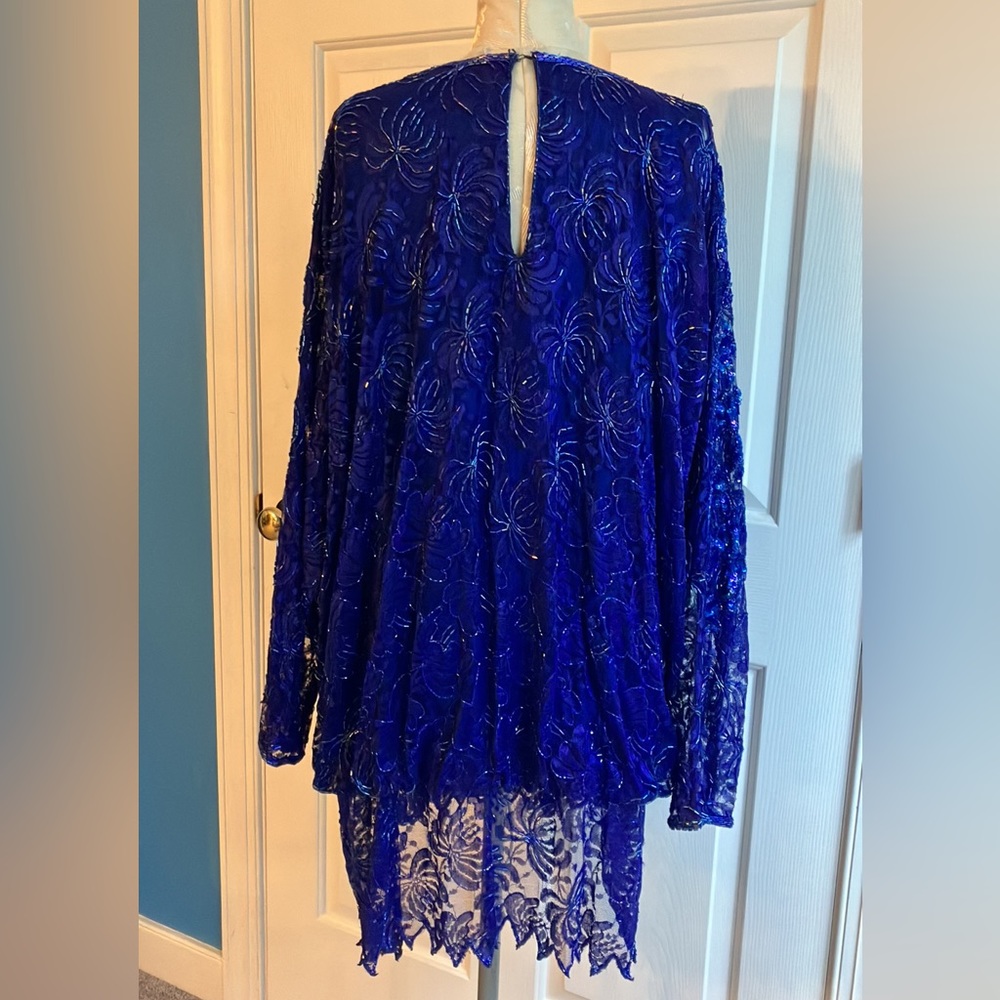 Judith Ann Plus blue sequin/ beaded Dolman sleeve tunic top